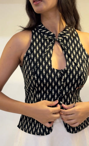 Black Paisley Halter Top