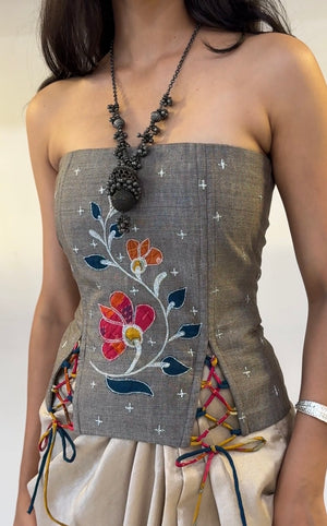 Grey Carnation Applique Corset