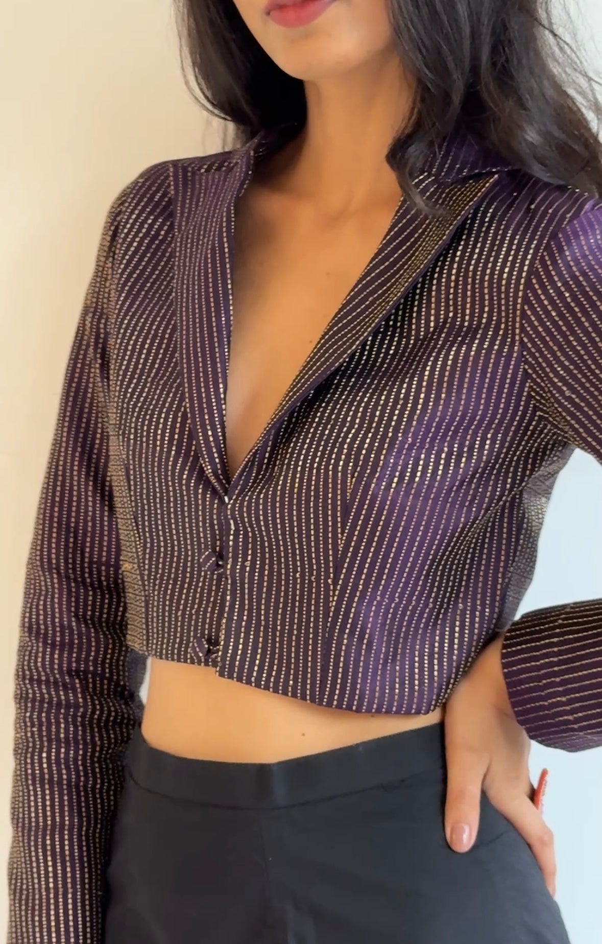 Purple Brocade Silk Cropped Blazer