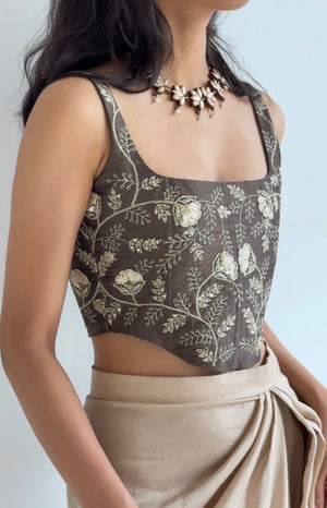 Sienna Hand Embroidered Raw Silk Corset