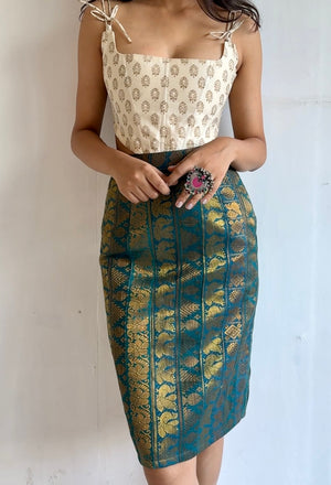 Teal And Gold Pencil Skirt