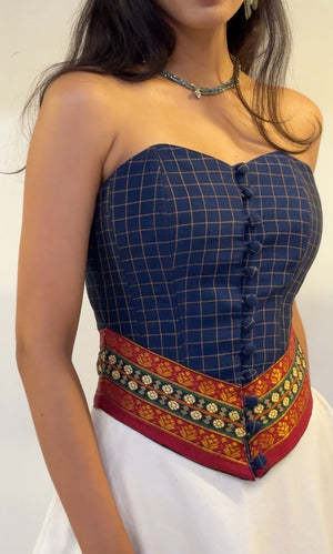 Blue Checkered Overbust Corset