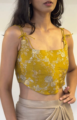 Sunflower Embroidered Silk Corset