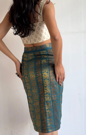 Teal And Gold Pencil Skirt