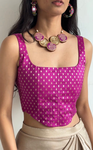 Magenta Gold Silk Corset