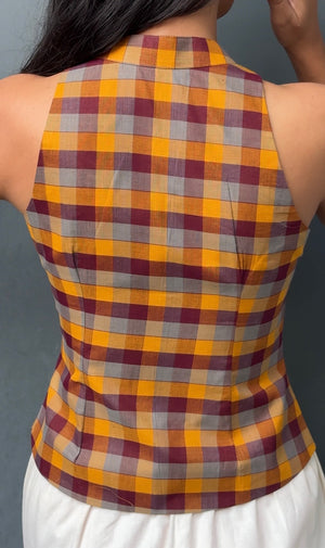 Autumn Madras Check Halter Top