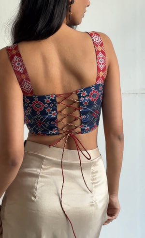 Blue Red Patola Corset