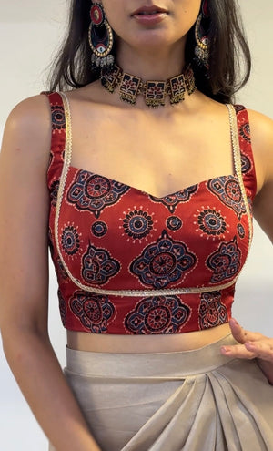 Maroon Ajrakh Backless Blouse