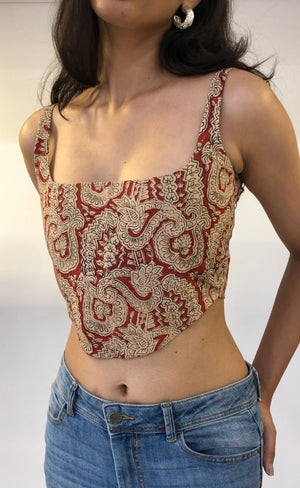 Red Kalamkari Cotton Corset