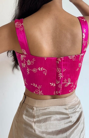 Rani Pink Embroidered Silk Corset