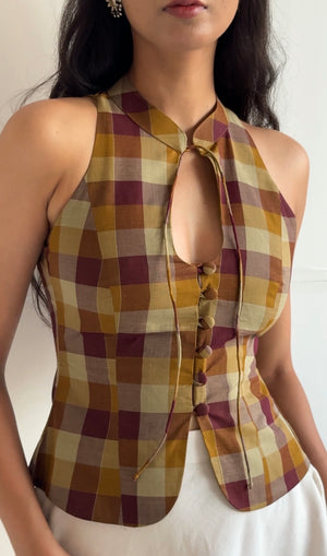 Melody Madras Check Halter Top