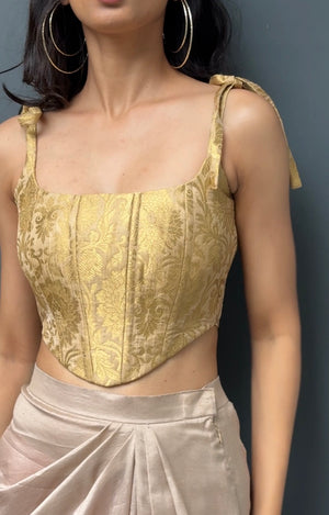Gold Brocade Tie-up Corset