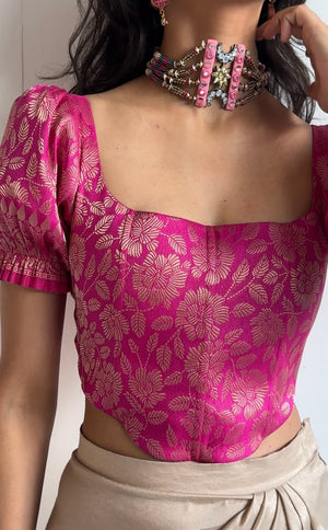 Flamingo Brocade Corset With Sleeves