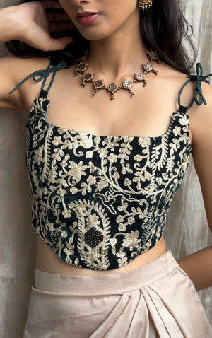 Emerald Velvet Kashida Corset
