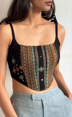 Black Handwoven Wool Corset