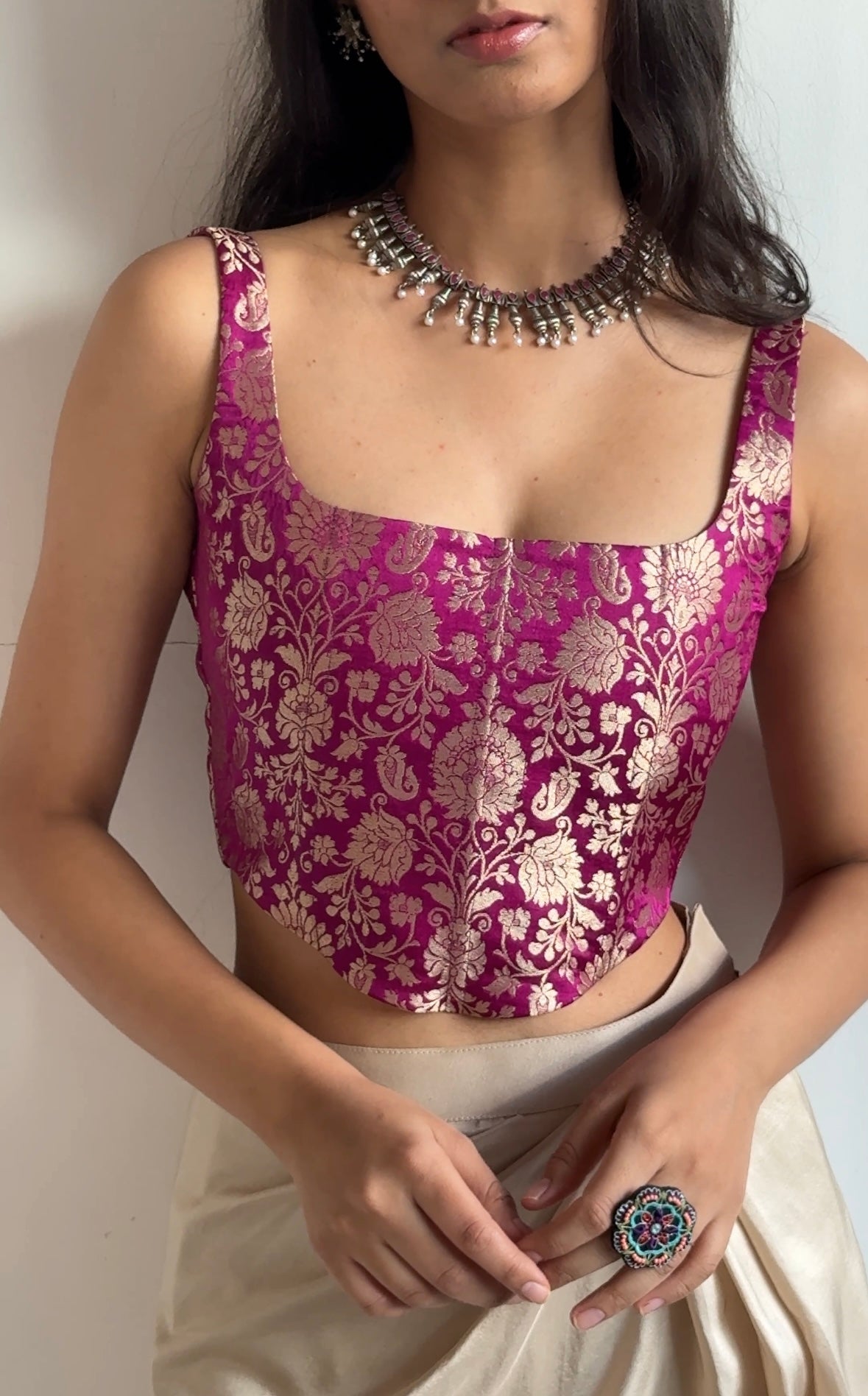 Purple Banarasi Brocade Corset