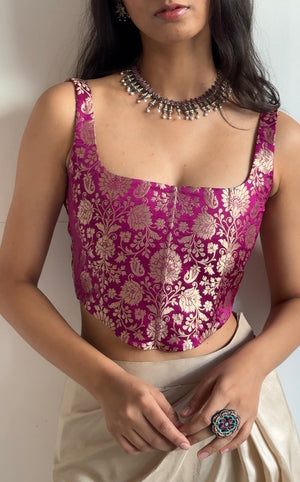 Purple Banarasi Brocade Corset