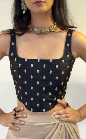 Black And Gold Embroidered Corset