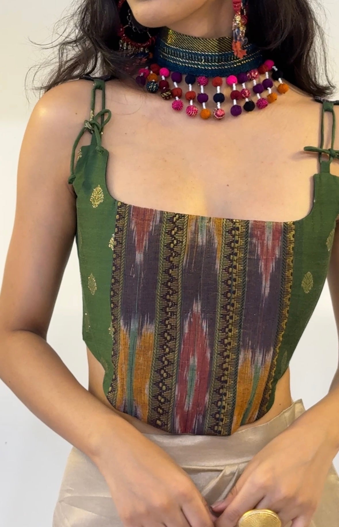 Upcycled Ikat Saree Corset