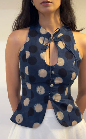 Indigo Polka Halter Top