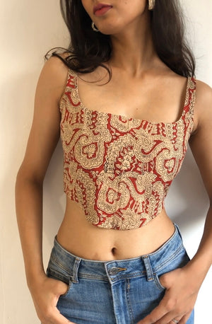 Red Kalamkari Cotton Corset