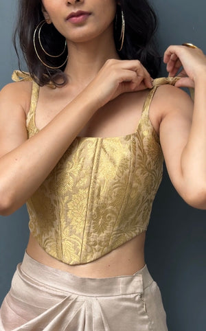 Gold Brocade Tie-up Corset