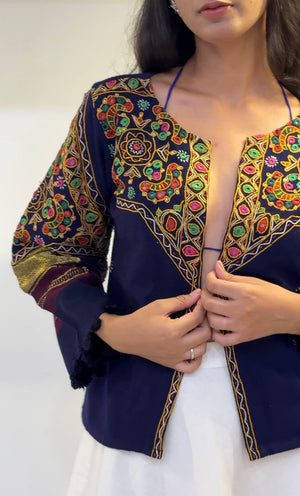 Blue Tribal Hand Embroidered Wool Jacket