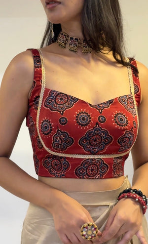 Maroon Ajrakh Backless Blouse