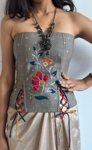 Grey Carnation Applique Corset