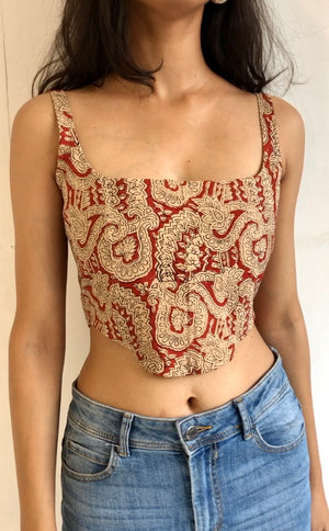 Red Kalamkari Cotton Corset