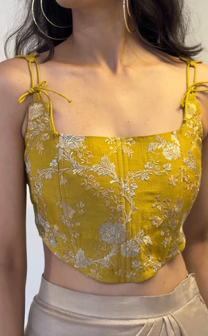 Sunflower Embroidered Silk Corset
