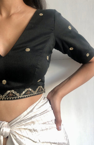 Black Sequin Embroidered Blouse