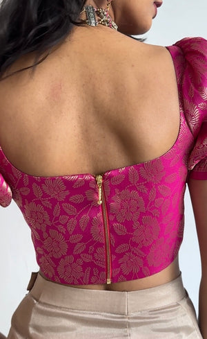 Flamingo Brocade Corset With Sleeves