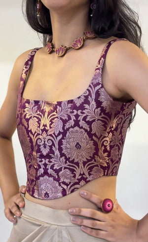 Berry Silver Brocade Corset