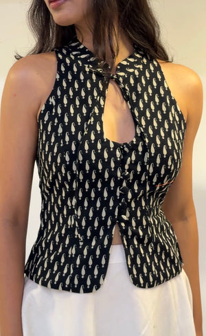 Black Paisley Halter Top