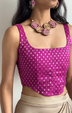 Magenta Gold Silk Corset
