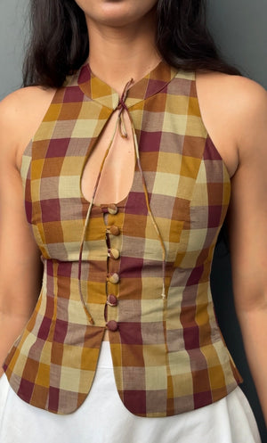 Melody Madras Check Halter Top