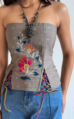 Grey Carnation Applique Corset