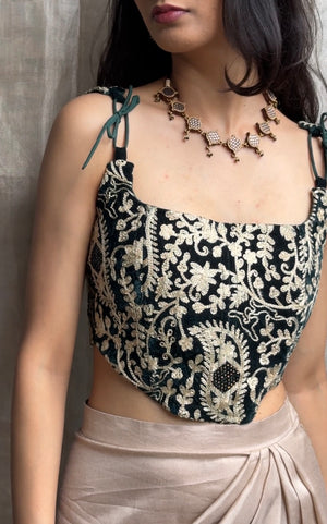 Emerald Velvet Kashida Corset