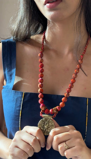Saree Bead Dhokra Necklace By Qurcha