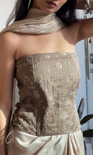 Saanjh Organza Embroidered Strapless Corset