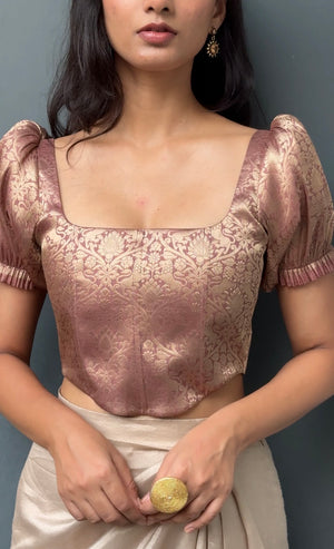 Mauve Brocade Corset With Sleeves