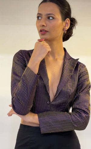 Purple Brocade Silk Cropped Blazer