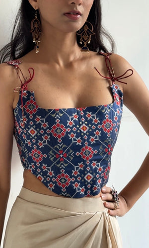 Blue Red Patola Corset