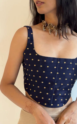 Navy Blue Embroidered Corset