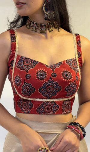 Maroon Ajrakh Backless Blouse