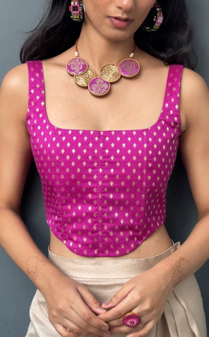 Magenta Gold Silk Corset
