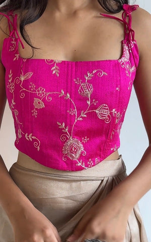 Rani Pink Embroidered Silk Corset