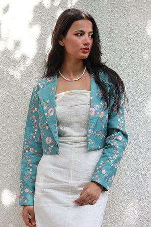 Nyx Tussar Embroidered Cropped Jacket