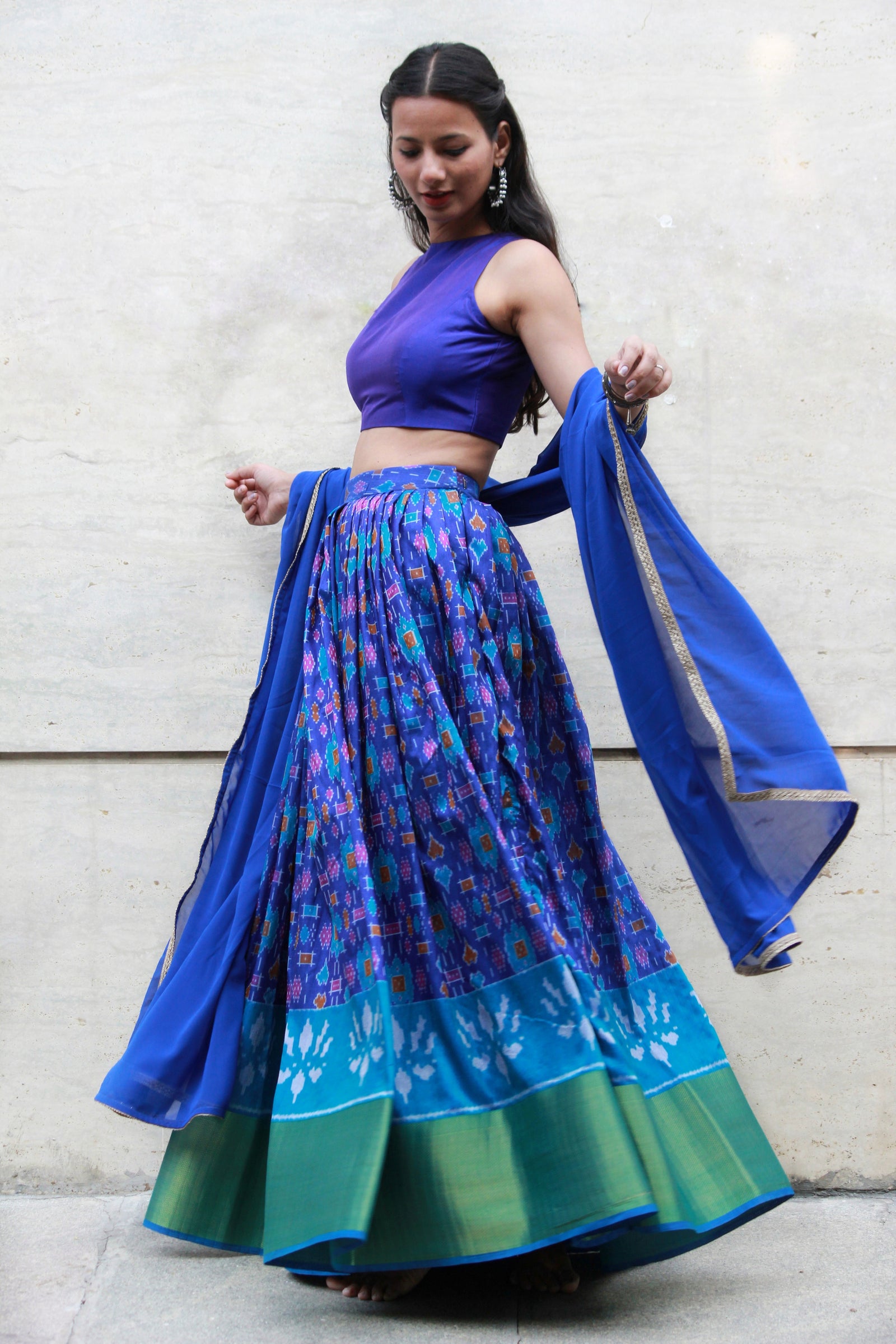 Blue Silk Patola Lehenga Set